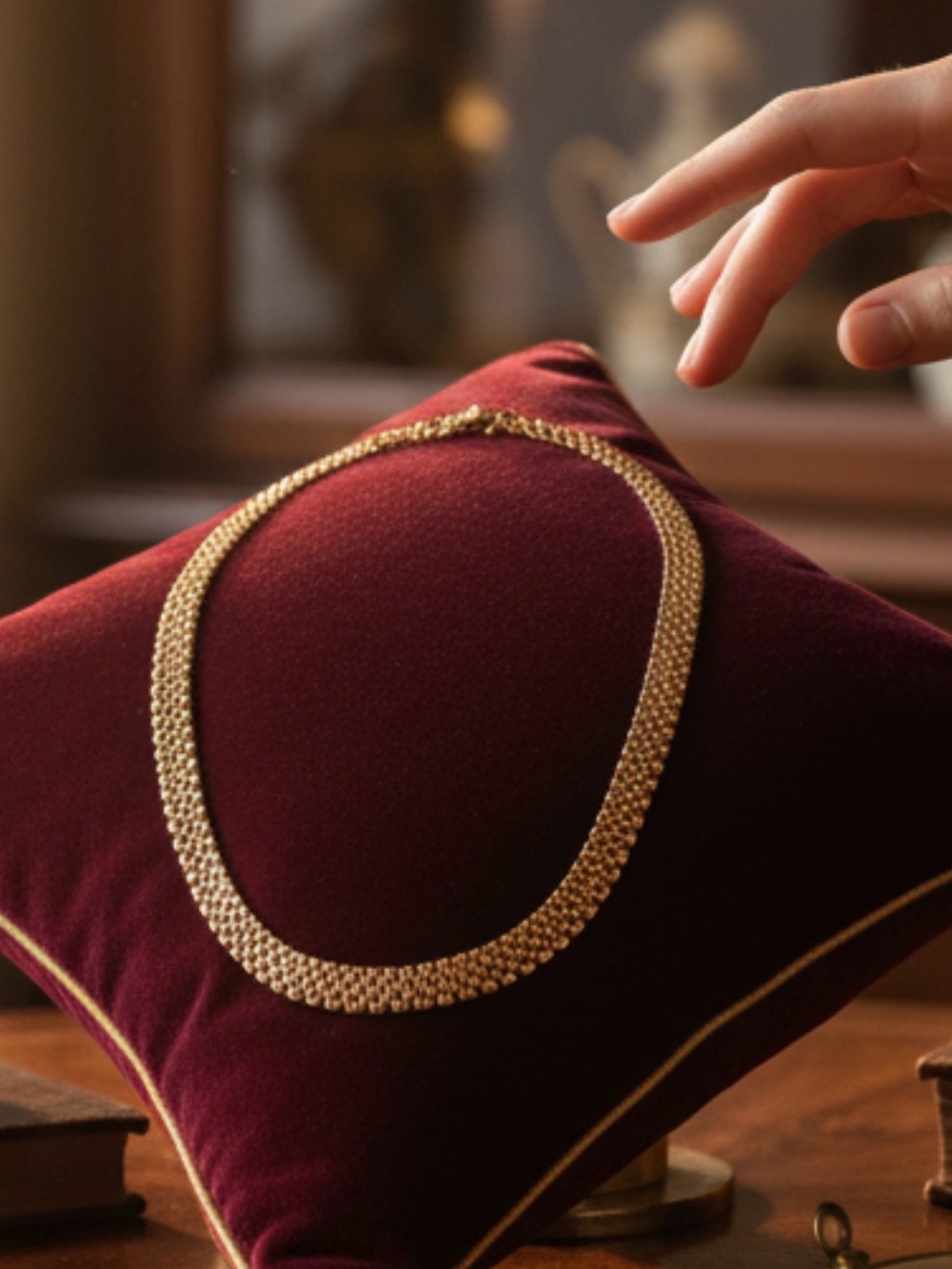 Vintage Gold Tone Panther Link Chain Necklace, Wide Woven Chain